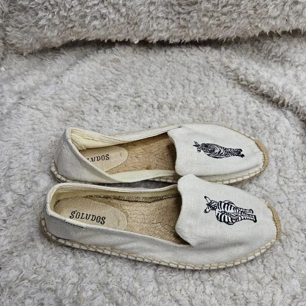 Soludos Embroidered‎ Zebra Smoking Slippers Espadrilles sz 7
